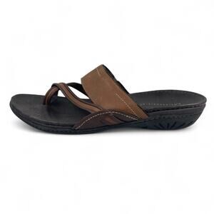 Merrell Mandolin Brown Leather Slip On Sandals Shoes Women Sz 10 Thong Comfort
